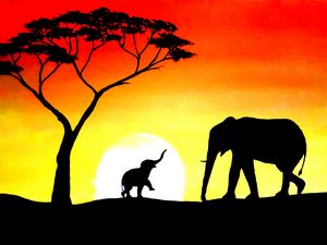 Mother and baby elephant - SL Art Gallery - Paintings & Prints, Animals ...