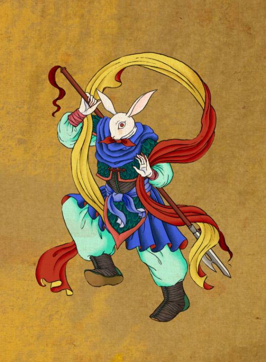 Minhwa: Rabbit God From Asian Zodiac - Qamarart - Paintings & Prints 