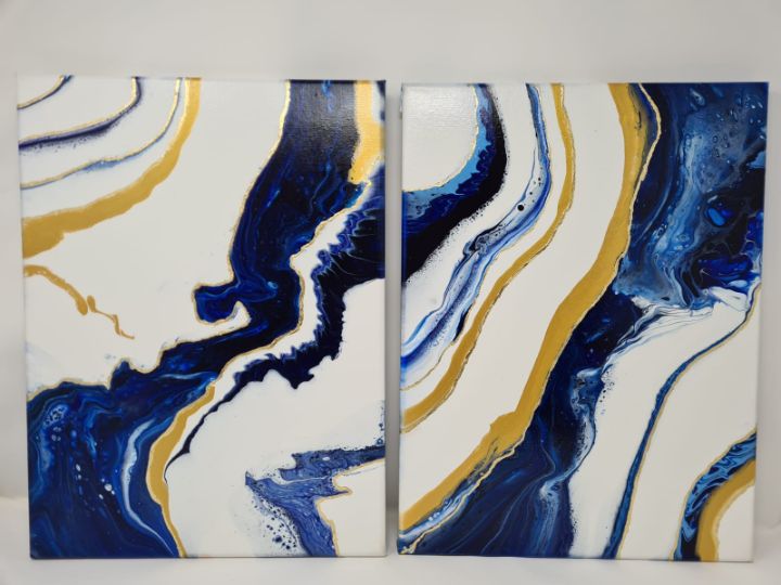 Blue And Gold Canvas Set Miss Artistry Paintings & Prints, Abstract