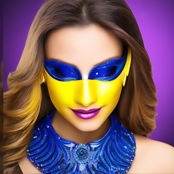 Mardi Gras Yellow Mask Beauty - Blaze4Arts