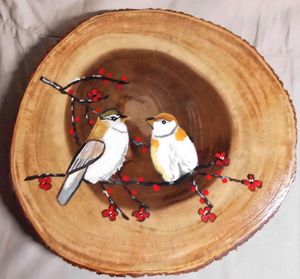 Hand Painted Birds on Wooden Trivet