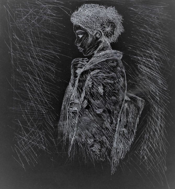 Black Image Japanese Woman Etching - Charlotte Forrester Black Image Japanese Woman Etching - Charlotte Forrester