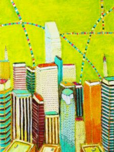 NYC Cityscape with Green Background