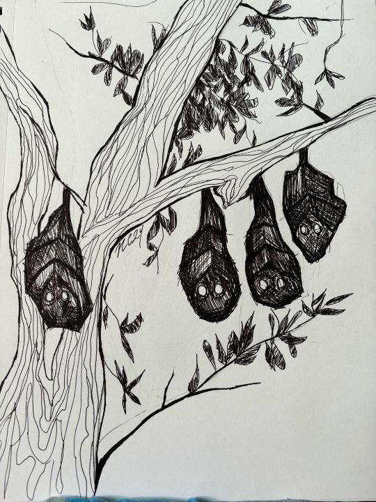 Bat In Tree Drawing Halloween Bats Dangling from a Tree - Curated Arts by Olivia - Drawings ...