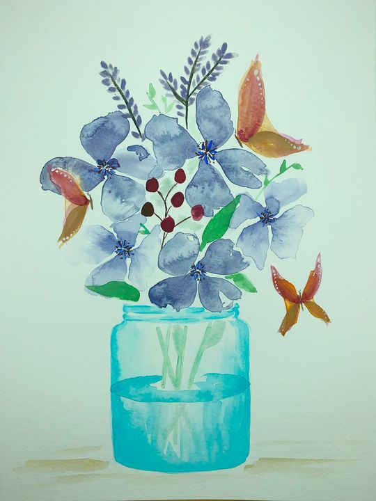 Blue Flowers & Butterflies - SoJoHello