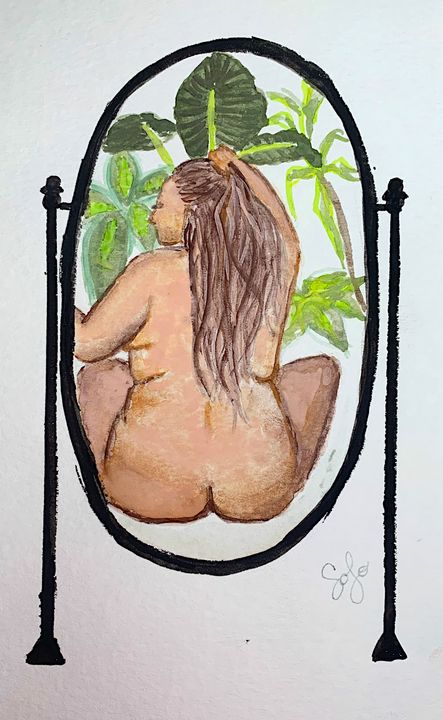 Woman in Mirror with Plants - SoJoHello