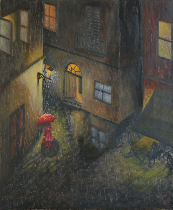 Lonely Lady on a Rainy Night - Biplab´s Art Gallery