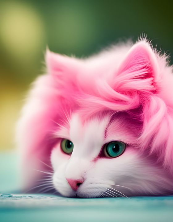 Pink Fluff Cat - the Art Chick - Digital Art, Animals, Birds