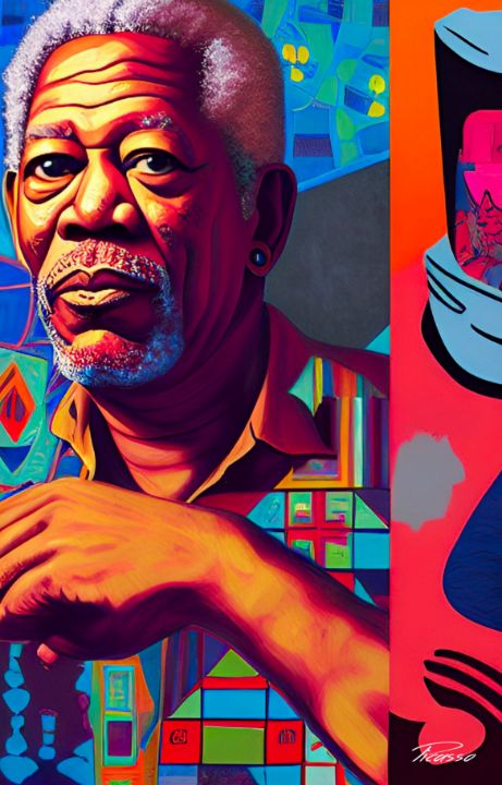 Morgan Freeman Abstract 004 Print - Grim Picasso Fine Art Gallery - Paintings &amp; Prints, People ...