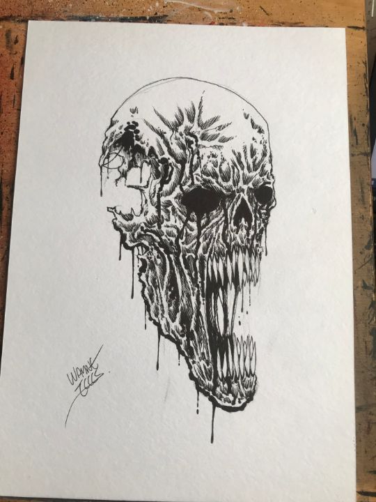 Black Skull Of Death Ink Art - Wayne Tully Horror Art ...