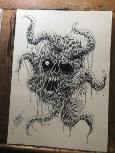 Demonic Parasite Skull Ink Art
