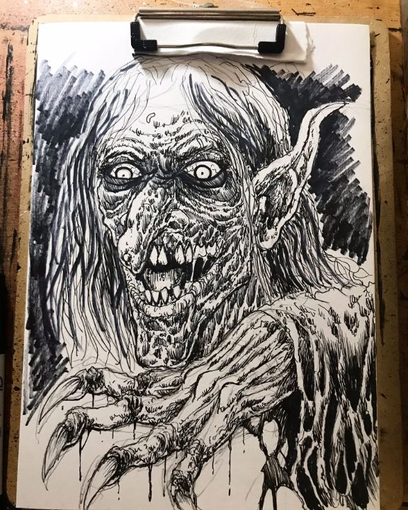 Wicked Witch Ink Sketch - Original Horror Art By Wayne Tully