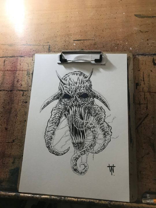Demon Skull Ink Sketch - Original Horror Art By Wayne Tully - Drawings ...