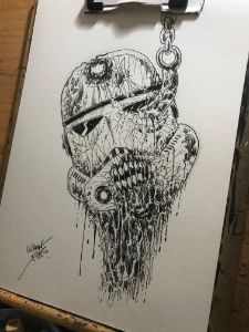Zombie Stormtrooper Head Ink Art