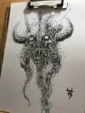 Skeleton Warrior Head Ink Sketch