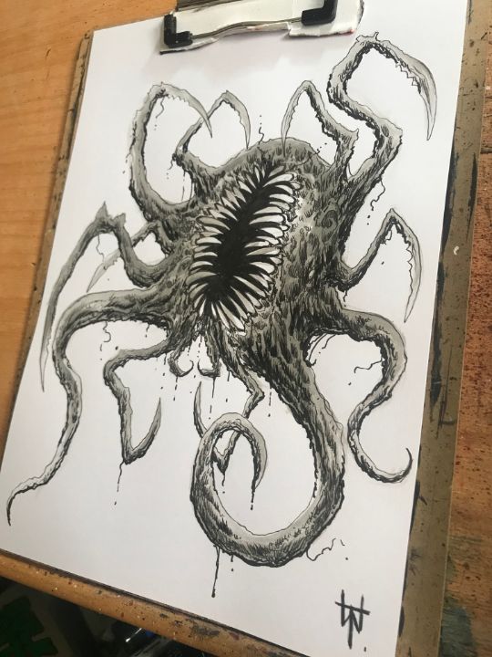 Dark Abyss Creature Ink Sketch - Original Horror Art By Wayne Tully ...