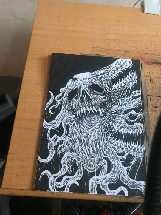 Demonic Nightmare Ink Drawing - Original Horror Art By Wayne Tully 