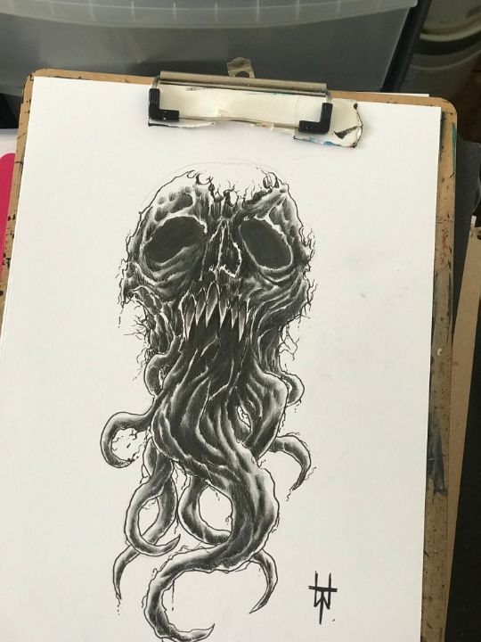 Detailed pencil drawing of a nightmare monsters