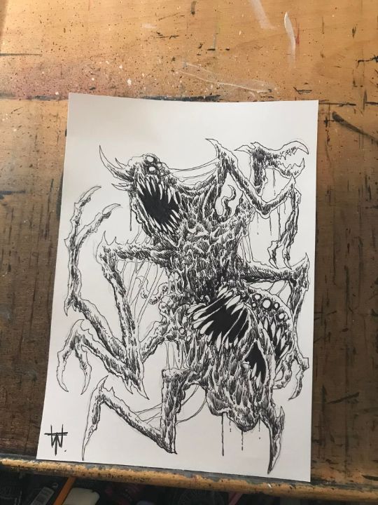 Mutant Demon Ink Sketch Concept - Original Horror Art By Wayne Tully