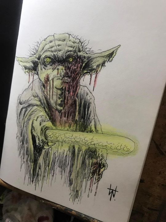 Yoda Zombie Sketch - Original Horror Art By Wayne Tully