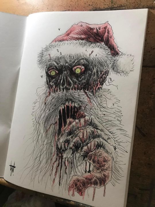 Zombie Santa Sketch Art - Original Horror Art By Wayne Tully