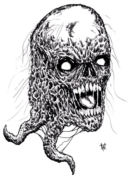 Undead Zombie Tentacle Freak - Original Horror Art By Wayne Tully