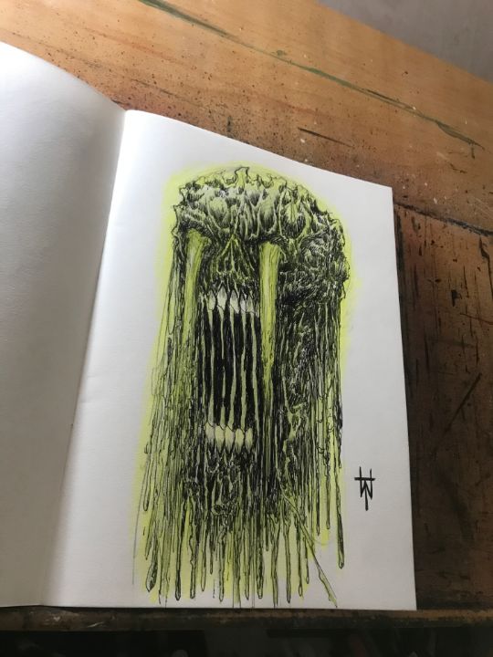 Melting Radioactive Skull Sketch - Original Horror Art By Wayne Tully