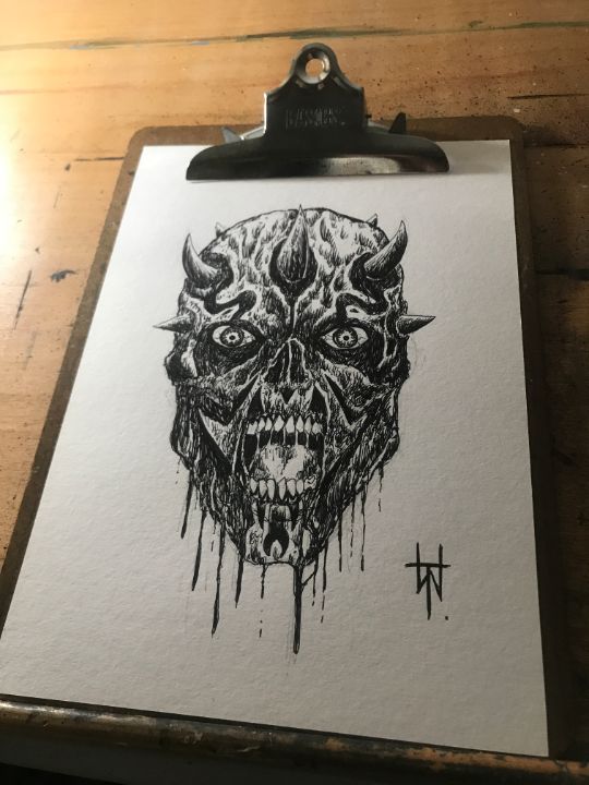 Darth Maul Zombie Head Sketch - Original Horror Art By Wayne Tully