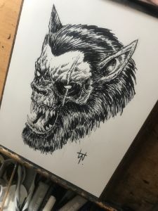 Werewolf Horror Head Ink Art