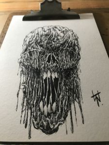 Melted Horror Skull Ink Sketch