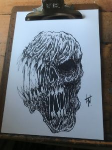 Mutant Skull Face Ink Sketch