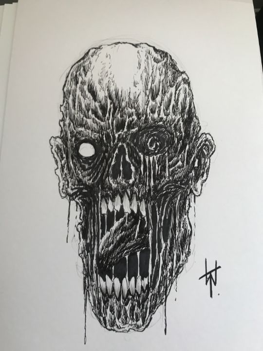 One Eyed Zombie Face Art - Original Horror Art By Wayne Tully