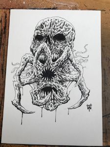 Demon Skull Ink Drawing