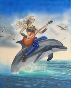 Dolphin Rider Rocker Girl - GordRussellArt
