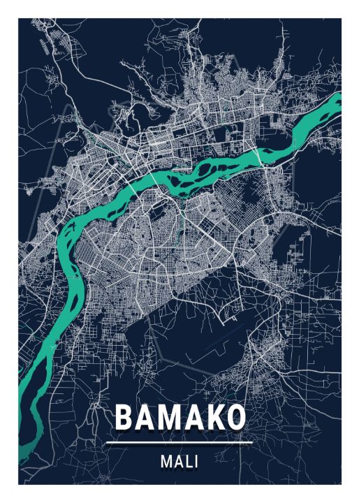 Bamako Mali Blue Dark City Map Tien Stencil Digital Art And Ai Landscapes And Nature 2501