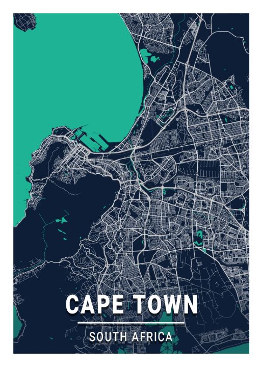 Cape Town South Africa Blue Dark C Tien Stencil Digital Art & AI, Landscapes & Nature