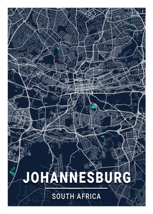 Johannesburg South Africa Blue Dar Tien Stencil Digital Art & AI, Landscapes & Nature