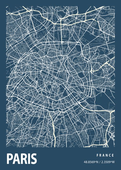 Paris - France Blueprint City Map - Tien Stencil - Digital Art ...