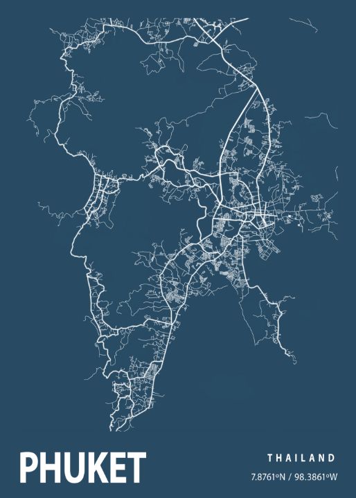 Phuket Thailand Blueprint City Map Tien Stencil Digital Art Ai