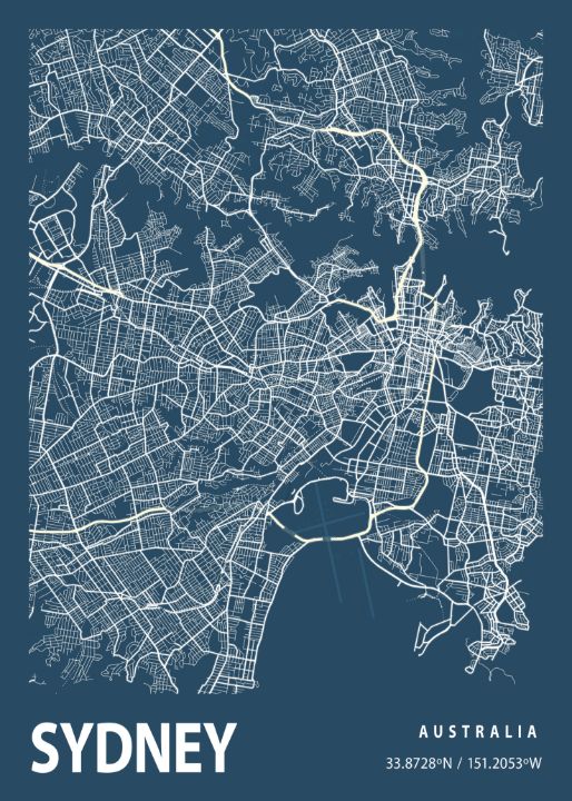 Sydney - Australia Blueprint City Ma - Tien Stencil - Digital Art & Ai 