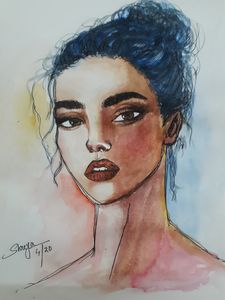 "Staring At U" Water Colour Painting