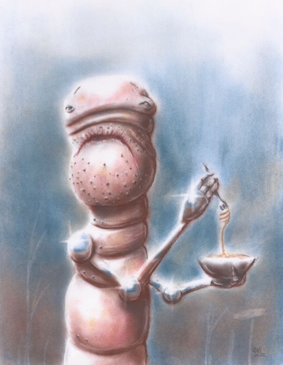 Anthropomorphic Earthworm Eating Pas - Eder Nogueira