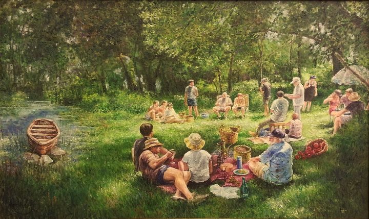 Oil Painting | みんなでピクニック Picnic - Roger El Khoury - Paintings & Prints, People & Figures