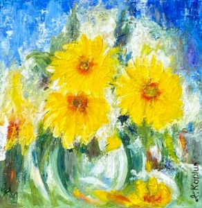 Expressive Oil Painting of Yellow Asters with Purples - Expressive Florals - Still Life Oil Painting Square - Daily Painter - Yellow newest Asters