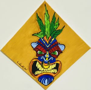 Tiki mask with acrylic colours