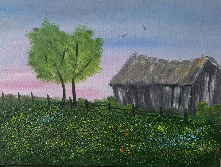 Old Barn In Wildflowers Amytindallart Paintings Prints