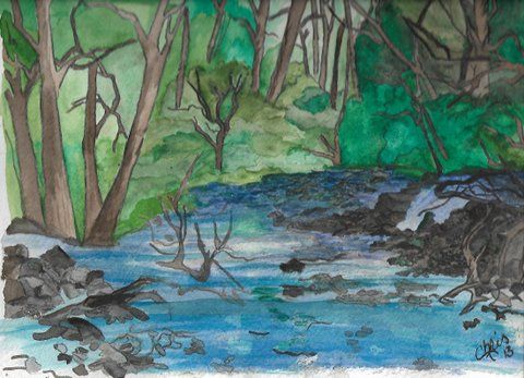 Flowing river watercolor - Ccrider art - Paintings & Prints ...