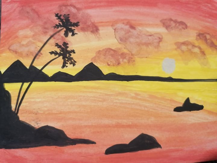 How to draw scenery of red sunset with oil pastels step by step | Very E...  | Oil pastel, Landscape drawings, Easy drawings