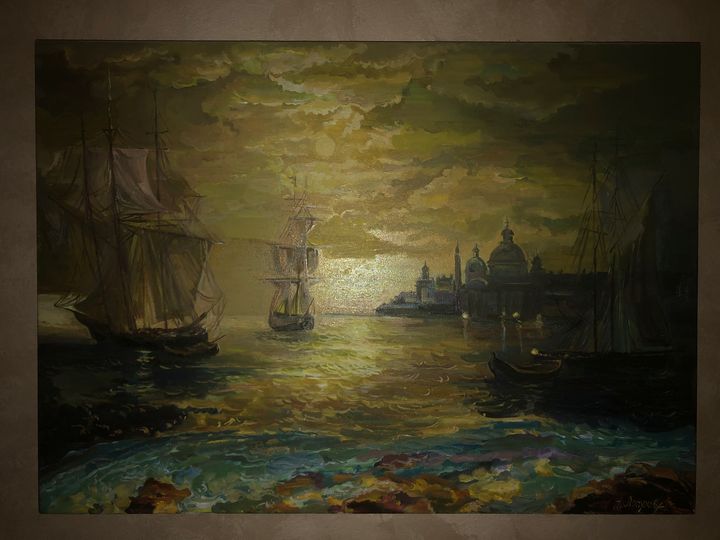 Painting, Venice Sunset Renaissance - 26KWT Paintings & Prints, Landscapes Nature, Beach & Ocean, Other & - ArtPal