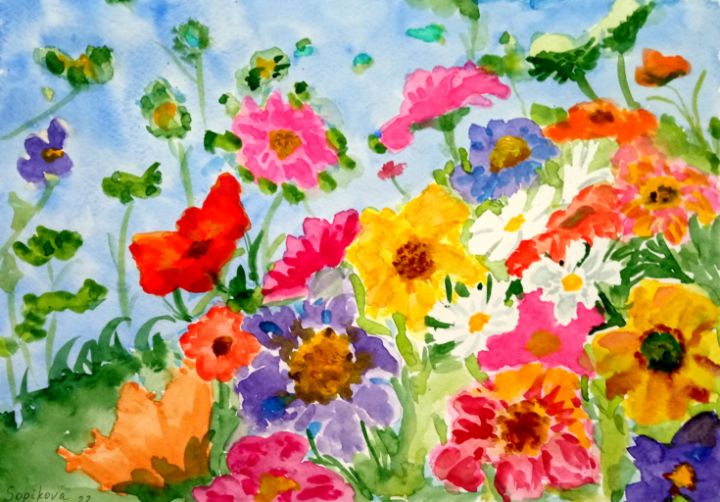 Flower meadow painting - Art from Tany Sopikova